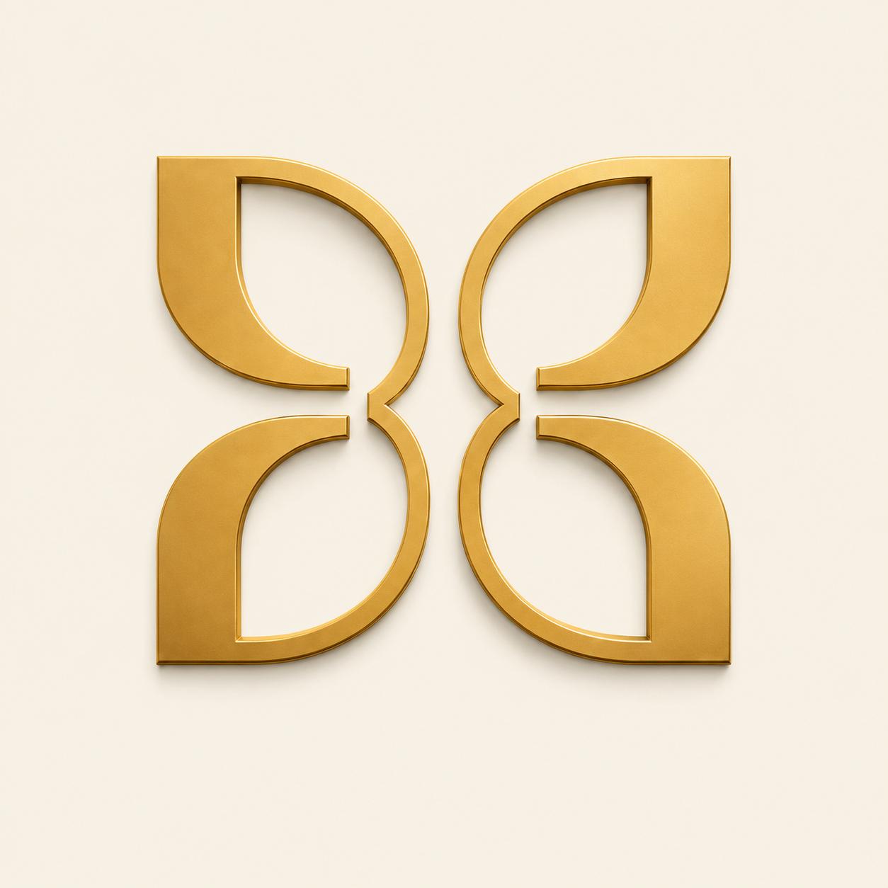 Símbolo tridimensional dourado da EMBI sobre fundo creme
